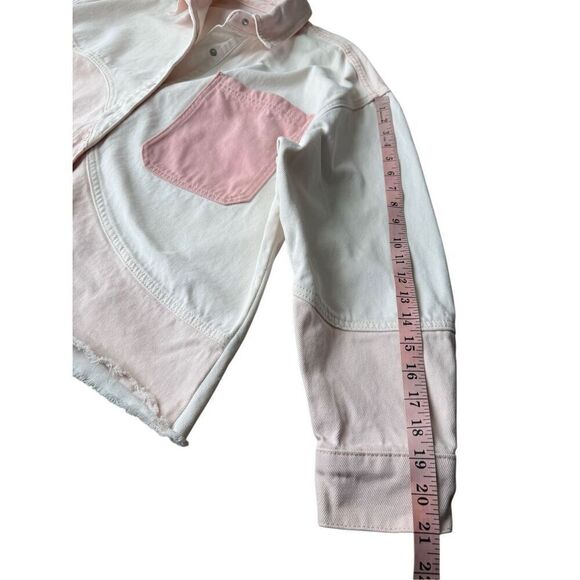 Bershka 100% Cotton Pink & White Color Block Oversized Denim Jacket - Picture 9 of 10